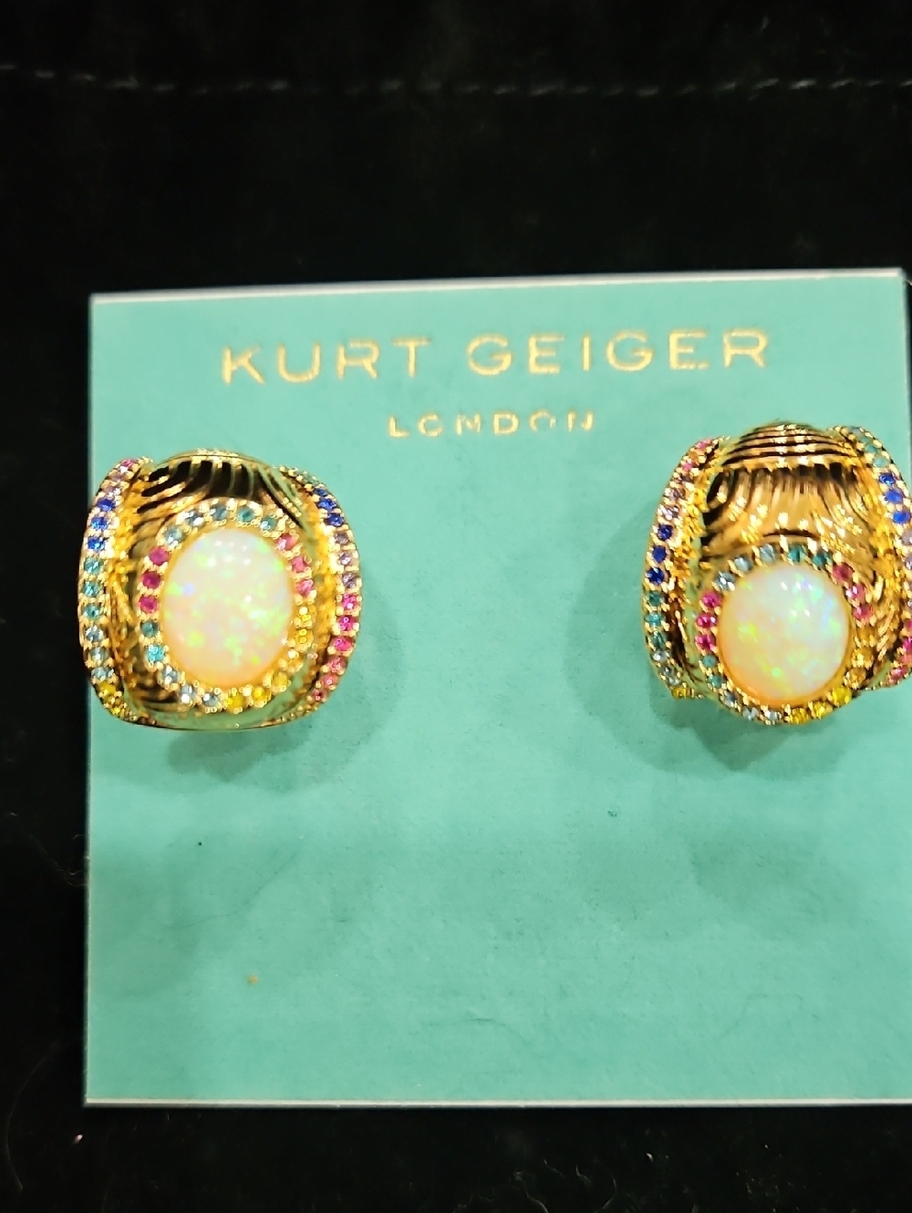 NWT KURT GEIGER London Southbank Gold Metallic Multicolored Crystal‎ Earrings